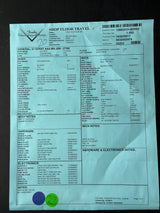 Teal-colored document with printed text and a few stickers on a black background