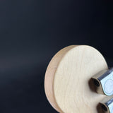 Ding on headstock of Used Squier Affinity Series Stratocaster Silver.