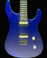 Blue electric guitar on a gray background