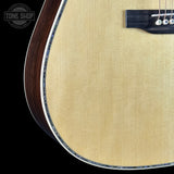 Front detail of Martin Custom Shop 42 Style Super D Adirondack/Wild Grain East Indian Rosewood.