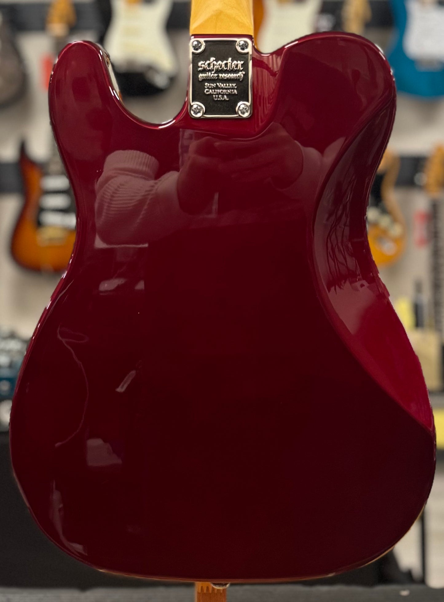 Back of body of Used Schecter Diamond Series PT Fastback Bigsby Red w/bag TSU22778