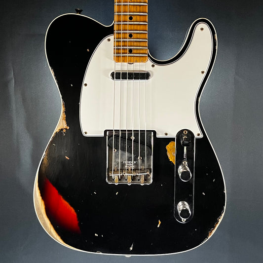 Front of Used Fender Custom Shop LTD '65 Telecaster Custom Heavy Relic Black/3-Color Sunburst w/case TFW379