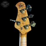 Back of headstock of Ernie Ball Music Man 50th Anniversary StingRay Molten Gold.