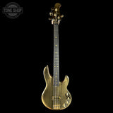 Full front of Ernie Ball Music Man 50th Anniversary StingRay Molten Gold.