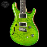 Front angle of 2024 PRS Paul Reed Smith CE24 Semi-Hollow Quilt Eriza Verde.