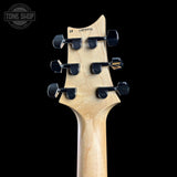 Back of headstock of 2024 PRS Paul Reed Smith CE24 Semi-Hollow Quilt Black Amber.