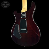 Back angle of 2024 PRS Paul Reed Smith CE24 Semi-Hollow Quilt Black Amber.