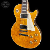 Front angle of Gibson Les Paul Standard 50s Figured Top Honey Amber.
