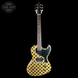 Full front of Rock N Roll Relics Revenge Jr Gold W/Black Polka Dots Relic.