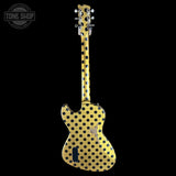 Full back of Rock N Roll Relics Revenge Jr Gold W/Black Polka Dots Relic.
