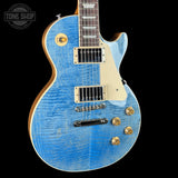 Front angle of Gibson Les Paul Standard 50s Figured Top Ocean Blue.