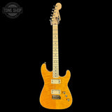 Electric guitar with a sunburst finish on a black background, featuring the Tone Shop logo.