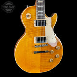 Front angle of Gibson Les Paul Standard 50s Figured Top Honey Amber.