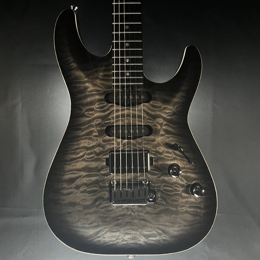 Front of Used 2022 Schecter California Classic Diamond Series HSS Charcoal Burst MIJ w/Case TFW402