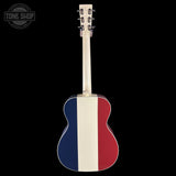 Full back of Used Martin Custom Shop OM Red/White/Blue EIR/Sitka.