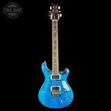 Full front of PRS Select Wood Library McCarty Trem 10 Top Arctic Blue.