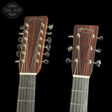 Two Martin guitar heads on a black background with 'Tone Shop' logo.
