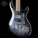 Front angle of PRS Wood Library Custom 24 Stoptail Limited Edition Purple Mist Stained Neck.
