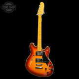 Full frontal of Used 2014 Fender Starcaster Aged Cherry Burst TFW3409.