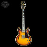 Full front of Gibson Custom 1959 ES-355 Bourbon Burst Heavy Aged.