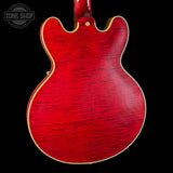 Back angle of Gibson Custom 1959 ES-355 Figured Dark Viking Red Ultra Light Aged.