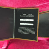 Certificate of authenticity for Gibson Custom Shop 1959 ES-355 Reissue Diamond F-Holes Silver Sparkle Heavy Flake Gloss.