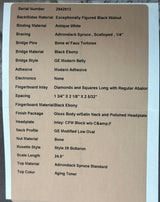 Spec sheet for Martin Custom Shop 00 28 Style Adirondack / Exceptionally Figured Black Walnut.