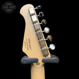Back of headstock of Used Donner Seeker DST-152R Metallic Ice Blue.