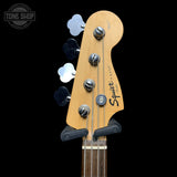 Headstock of Used Squier P-Bass Black TFW3548.