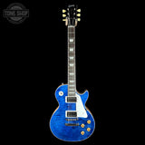 Full front of Gibson Custom Les Paul Standard Translucent Blue.