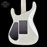 White electric guitar body with black pickguard on a black background, featuring 'Tone Shop' logo.