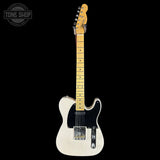 White electric guitar with a black pickguard on a white background, featuring 'Tone Shop' branding.