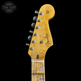 Headstock of Used Fender Custom Shop 70th Anniversary 1954 Strat Journeyman Relic Daphne Blue.
