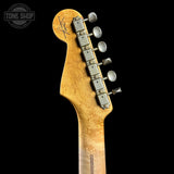 Back of headstock of Used Fender Custom Shop 70th Anniversary 1954 Strat Journeyman Relic Daphne Blue.