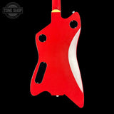 Red guitar body with a white pickguard on a black background, featuring 'Tone Shop' branding.