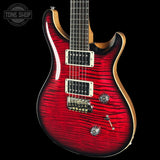 Front angle of PRS Custom 24 Birds of a Feather Limited Blood Red.