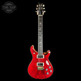 Full front of PRS Select Wood Library McCarty 594 Trem 10 Top Red Tiger.