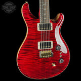 Front angle of PRS Select Wood Library McCarty Trem 10 Top Red Tiger.