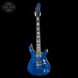 Full front of Used Kiesel CT624M Blue Quilt Top Black Limba.