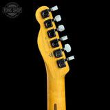 Back of headstock of Used 2026 Fender 75th Anniversary Cabronita American Pro Telecaster Candy Apple Red.