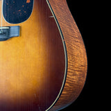 Front detail of Used Martin Custom Shop 37 Authentic Spec Slope Shoulder Dread Ambertone Stage 1 Aging VTS Adirondack/Flamed Mahogany.