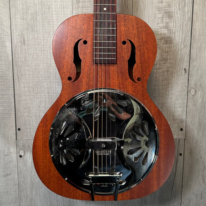 Front of Used Gretsch G9200 Boxcar Resonator Guitar Natural TSS3847