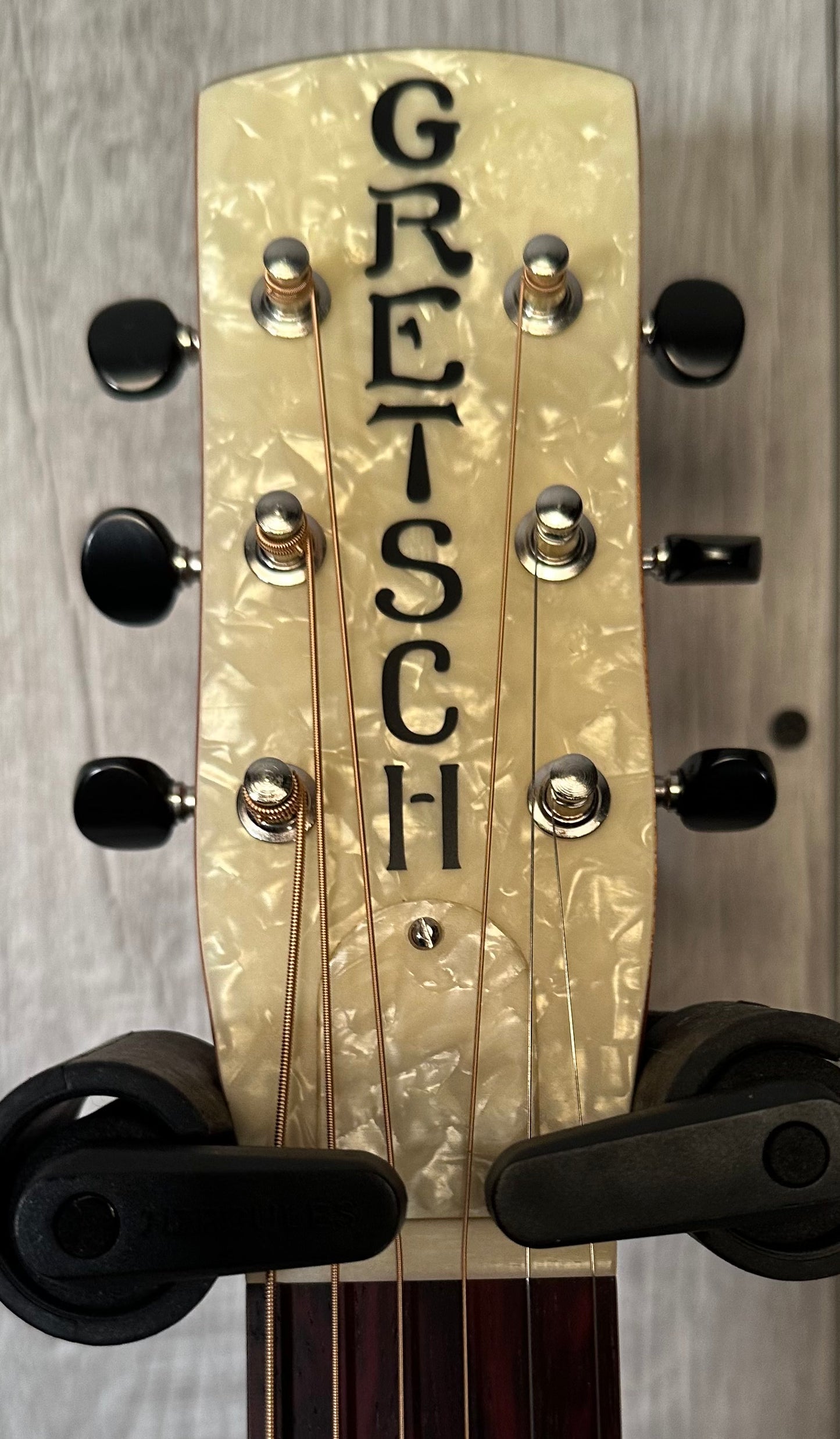 Headstock of Used Gretsch G9200 Boxcar Resonator Guitar Natural TSS3847