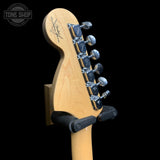 Back of headstock of Used 2020 Fender Yngwie Malmsteen Signature Stratocaster Sonic Blue.