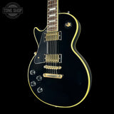Front angle of Used 2016 Epiphone Les Paul Custom Ebony Left Handed.