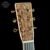 Headstock of Martin Custom Shop 42 Style Torch Motif Adirondack/Master Grade Quilt Maple.
