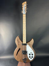 Wooden electric guitar on a dark gray background