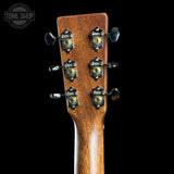 Back of headstock of Martin Custom Shop 18 Style Dread Adirondack/Quilted Mahogany.