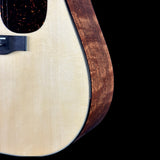 Front detail of Martin Custom Shop 18 Style Dread Adirondack/Quilted Mahogany.