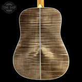 Back of Martin Custom Shop 41 Style Dread Adirondack/Pacific Big Leaf Flamed Maple.